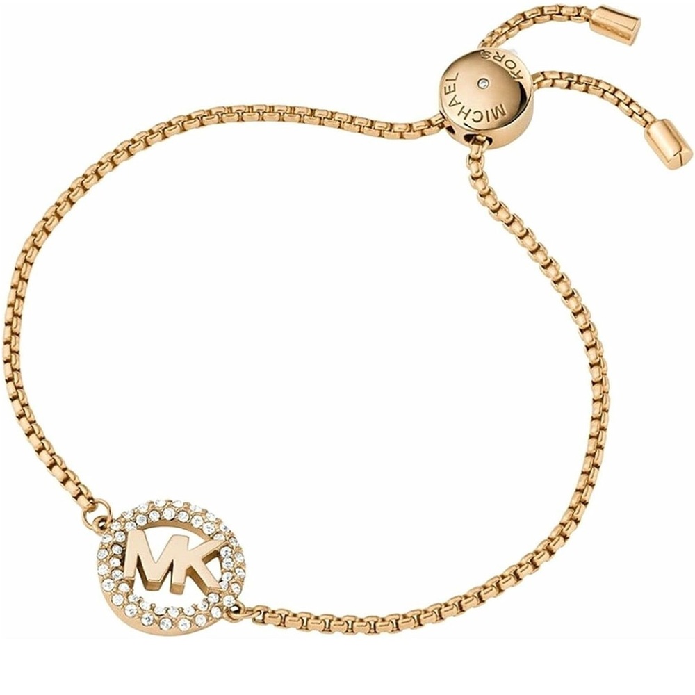 Michael Kors Brass and Pavé Crystal MK Logo Chain Bracelet for Women
